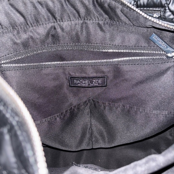 Rachel Zoe quilted black computer/handbag shoulder bag with suitcase loop - Picture 6 of 9